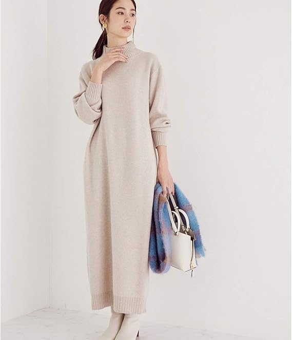 Amazon ロペ ハイネックニットワンピース ベージュ 27 36 ワンピース チュニック 通販