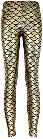 Womens Colorful Fun Leggings Ankle Length with Fish Scale Golden XXL