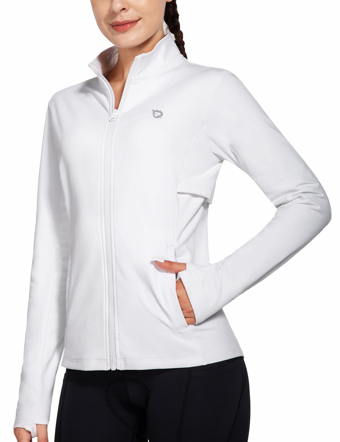 Photo 1 of *Stained* baleaf Women's Fleece Running Jacket Water Resistant Full Zip Winter Cold Weather Gear Thermal Cycling Workout Jackets White, Size Small
