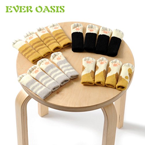 20PCS (5 Sets) Chair Socks Fancy Table Leg Pads with Cute Cat Paws Design, Reliable Furniture and Floor Protector, 4 Different Patterns + 1 Stripe Ginger Pattern - Pack of 20 socks