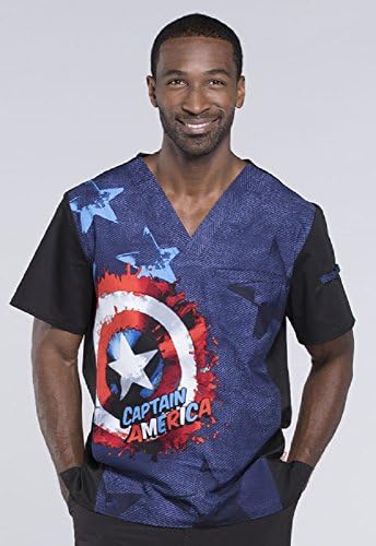 TF700 MAOJ XL Cherokee Tooniforms Men's V-Neck Top Shield Marvel Short Sleeve New