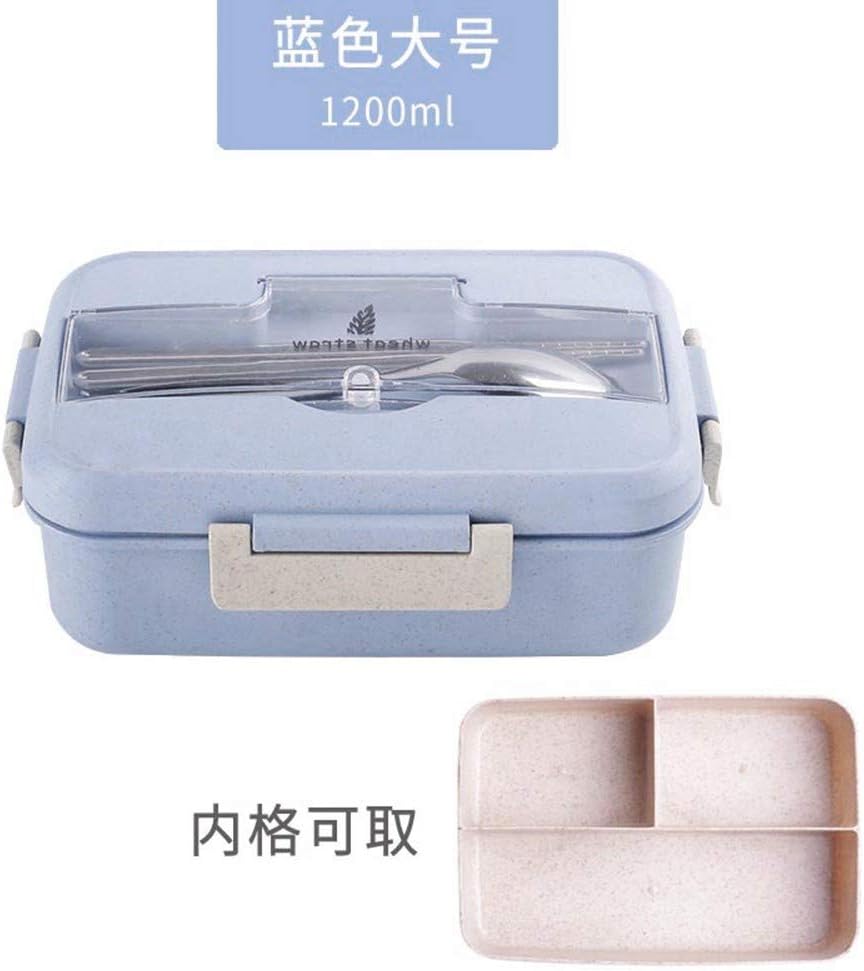 VGHJAH Wheat Straw Rice Hull Fiber Lunch Box Student Lunch Compartment Microwave Oven Sealed Leakproof Lunch Box,Large Blue 1200Ml Delivers 5 Gifts.