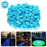 Besiva Glow in the Dark Pebbles, 300PCS Outside Bulk Glow Stones Rocks for Outdoor Fairy Garden, Walkways, Driveway, Path, Fish Tank Aquarium DIY Decorations Gravel (Blue)