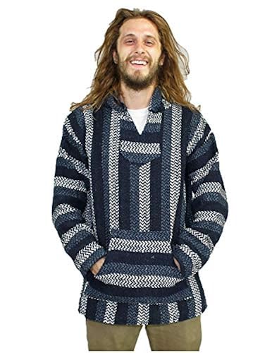 Baja Joe Eco-Friendly Woven Striped Pullover Baja Hoodie Navy 3X