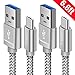 USB Type C Cable,Snowkids USB C To USB 3.0(6.6 Feet) Nylon Braided Cable Fast Charger for Samsung Galaxy S8 S9 Plus Note 8,LG G5 V20 V30,Nexus 6P 5X,Macbook Pro,Google Pixel 2 XL Moto Z2(2Pack,Silver)