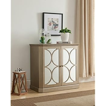Kings Brand Gold Finish Buffet Server Cabinet / Console Table, Mirrored Doors