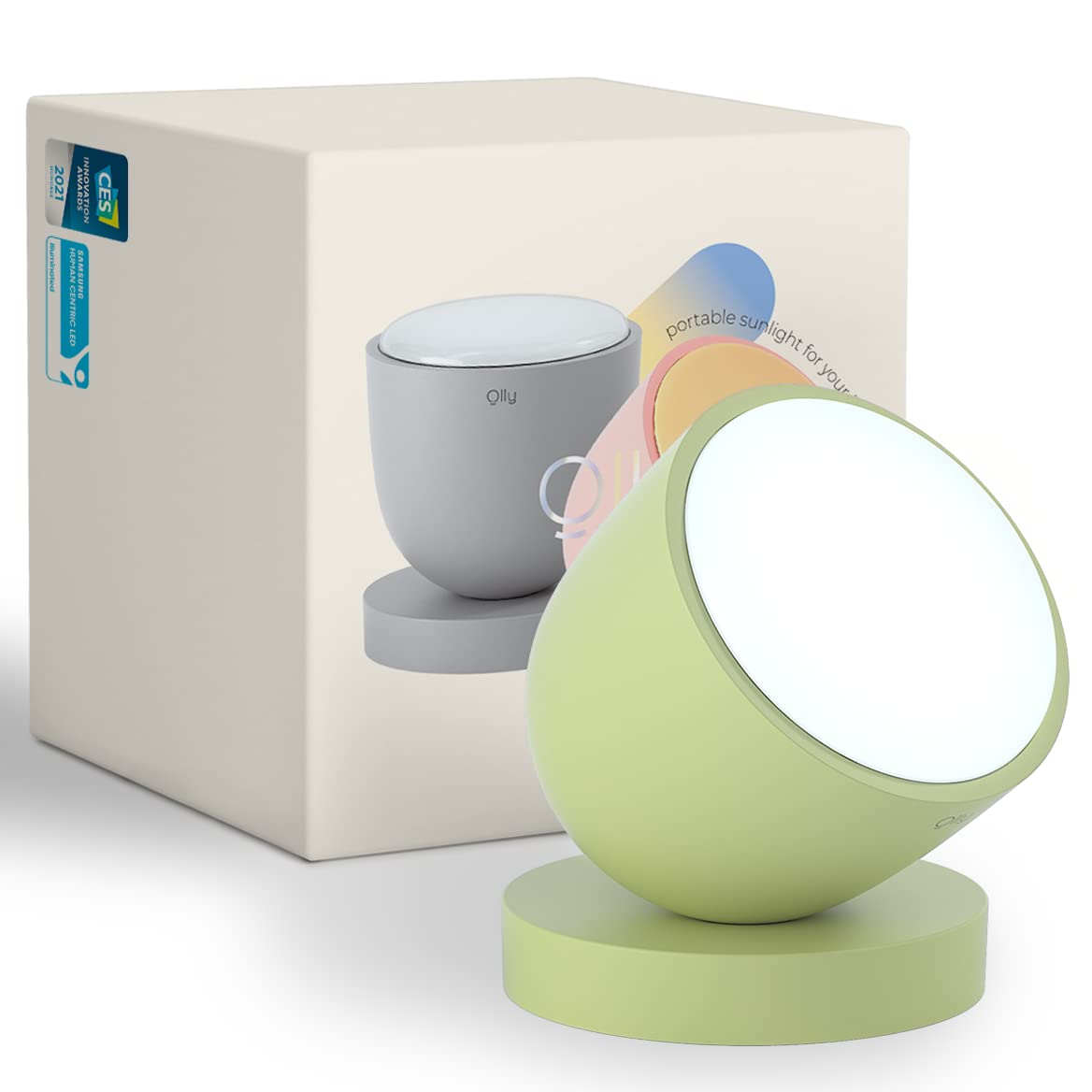 Olly Light Therapy Lamp. Daily Sunlight to Sleep Well, Day Night, UV-Free, Rechargeable and Portable, 2step Brightness Mode, 25minutes Automatic Timer (Day-Mellow Lime)