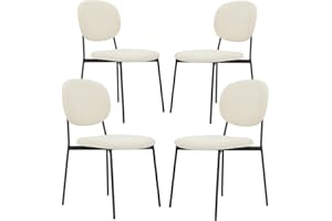 GAON LEGACY Boucle Dining Chairs with Curved Backrest & Metal Legs - Round Modern Chairs for Living Room Set of 4 (Beige)