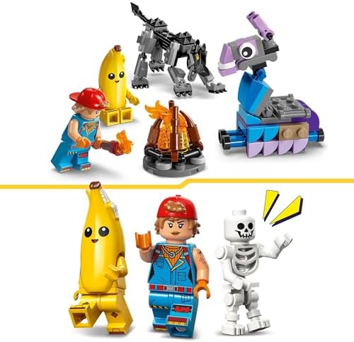 Fortnite Das Lager von Schali und der Zündkerzenkünstlerin Gaming Spielzeug - Vorratslama und Wolf - 3 Minifiguren & Lagerfeuer - Gamer Geschenk für Jungen, Mädchen und Fans ab 7 Jahren - 77075