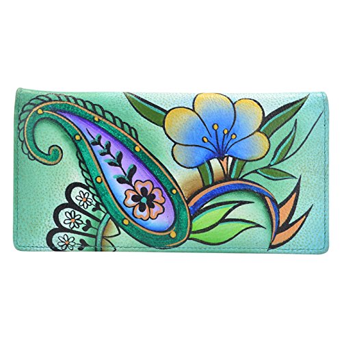 Anna by Anuschka Women's Leather Hand Painted Clutch Wallet | Floral Paisley Spearmint