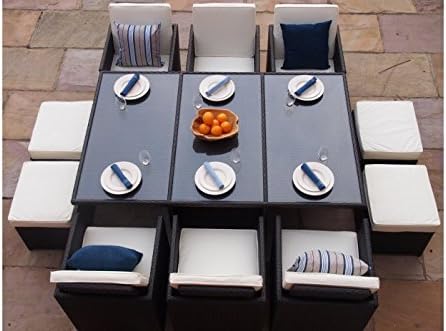 Lucy Deluxe Rattan Garden Conservatory Cube 10 Seat Dining Set. Quality 8mm toughened glass upper.