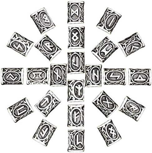 LIKEDA Mcree Viking Beard Dreadlocks Beads Viking Runes Alphabet Runes Bracelet Findings Viking Jewellery (24 Pcs)