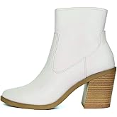 Soda Womens Stacked Mid Heel Ankle Boots Bootie L-2 Tryon Off White 7