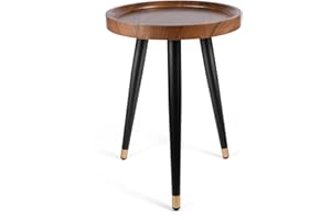 KGPLOME Plant Stand Indoor,Mid Century Walnut Wood Plant Table, Heavy Duty Metal Tall Flower Pot Stand,Modern Round Small Side End Table with Raised Design(12"x17")