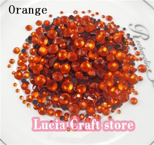 2X500pcs/bag Multi Colors Options Mixed Sizes Glass Rhinstones Flatback DIY Hot Fix Stones (236 Orange)
