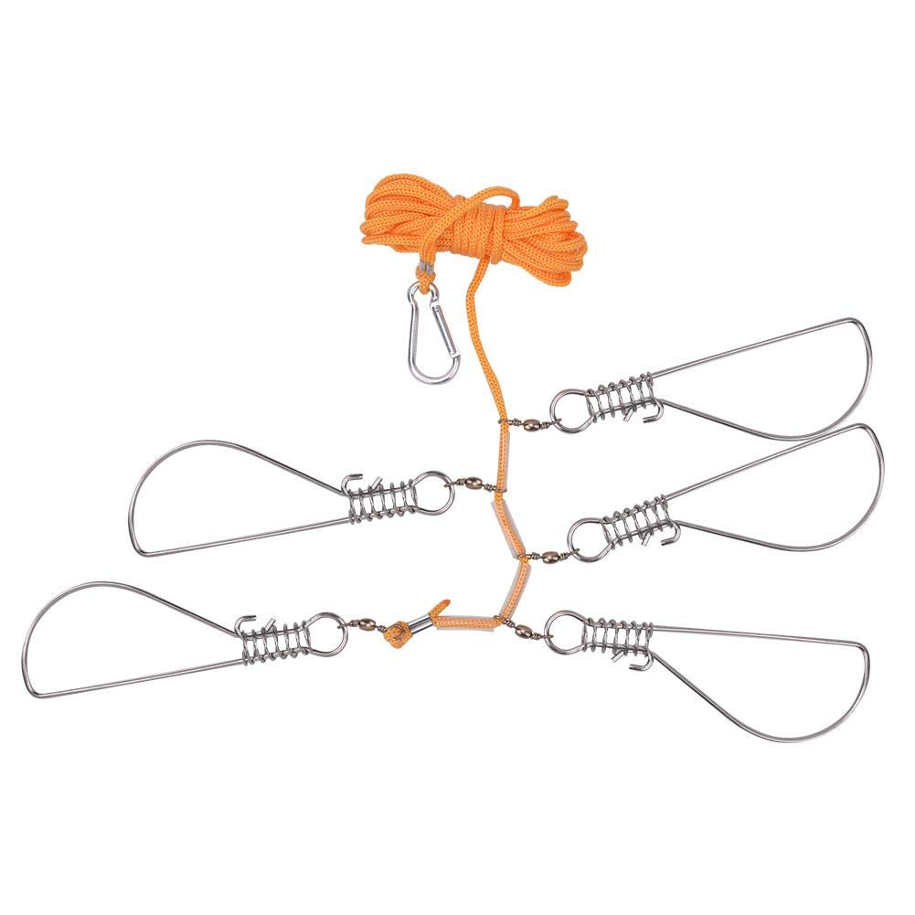 Fishing Stringer Clip Heavy Duty Fish Lock Cable Nylon Ropes with 5 Stainless Steel Lock Snaps Fishing Gear Kit Accessory