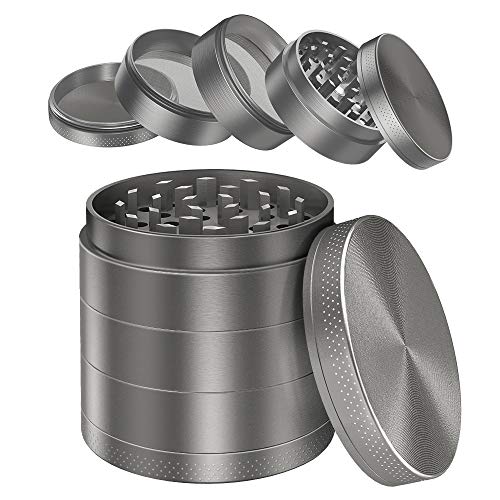 iRainy [5 Piece] Spice Herb Grinder with Pollen Catcher, 2.1 Inch, Metal Black (Grey) - Thumbnail 6