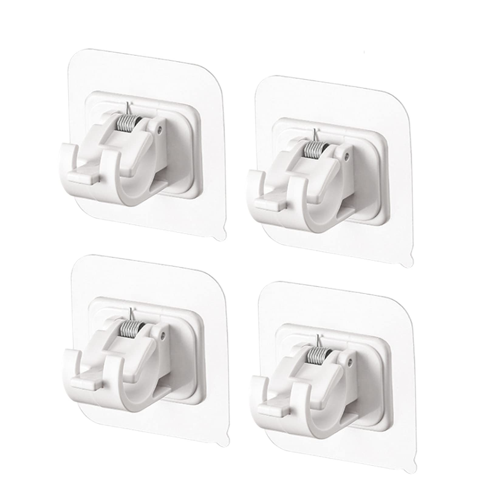Self Adhesive Curtain Rod Brackets,No Drilling Drapery Hook Holders,Clear Curtain Pole Wall Brackets Fixing Rod Holder for Bathroom Kitchen (White(4PCS))