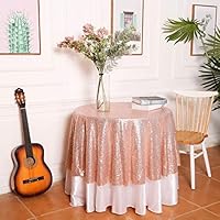 PartyDelight 50" inch Round Rose Gold Sequin Tablecloth, Wedding, Dessert, Party, Banquet