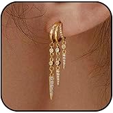 Gold Chain Huggie Earrings for Women Cute Triple Hoop Stud Earrings Dainty Small Statement Dangle Drop Earrings Trendy Gold Chain Jewelry