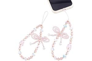 CRAFTYMELODY Phone Charms Beaded Bow Phone Charm Wrist Straps Glass Mobile Straps Cellphone Pendants Bowknot Lanyard String C