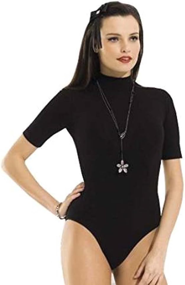 Elegance123 Ladies Bodysuits Stretch-Turtle Neck Short Sleeve (M, Black)