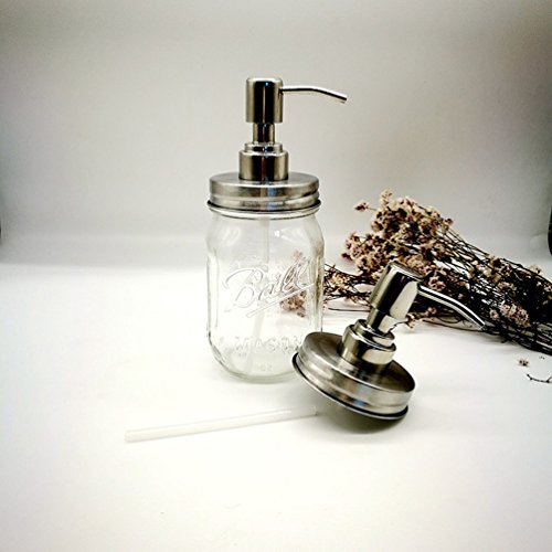 Novia Marcus 2 Pack Mason Jar Soap Dispenser Lids Rust Proof Stainless Steel Soap and Lotion Dispenser Lids for Bathroom or Kitchen (Silver)