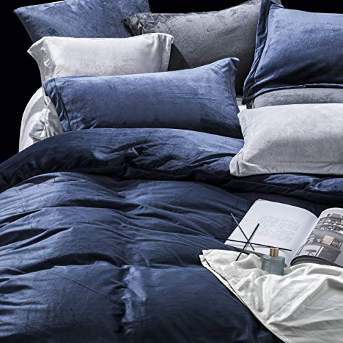 NTBAY Velvet Flannel Duvet Cover Set, 3 Pieces Zippered Comforter Cover