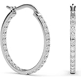 925 Sterling Silver Cubic Zirconia Hoop Earrings for Women - CZ Hoop Earrings for Women Rhodium Plated Inside Out Hoop Earrings - Engagement Unique Cute Christmas Gifts for Her