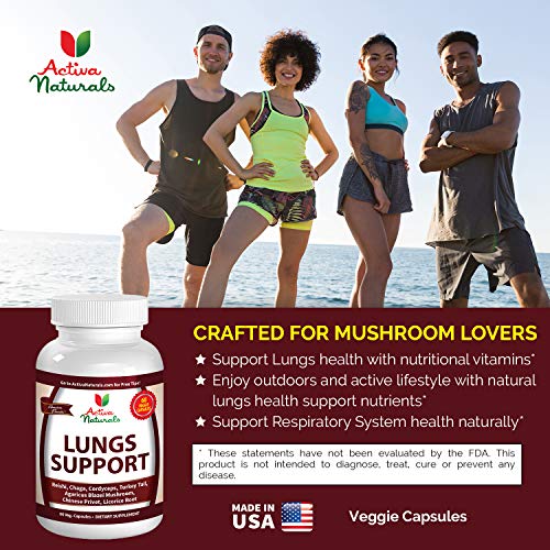 Lungs Support Health Supplement with Reishi, Chaga, Cordyceps, Turkey Tail, Agaricus Blazei
