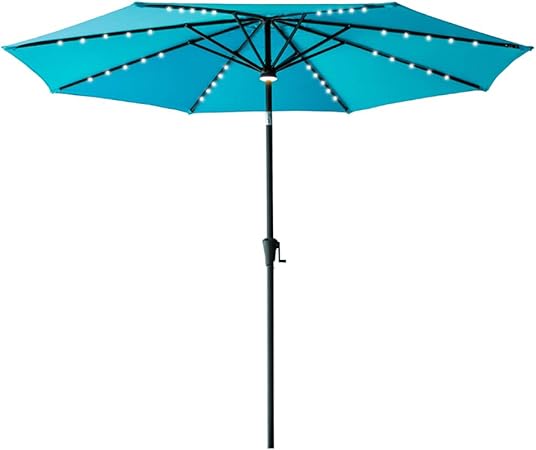 Amazon Com Flame Shade 10 Ft Outdoor Patio Umbrella With Solar Led Lights And Tilt Aqua Blue Garden Outdoor