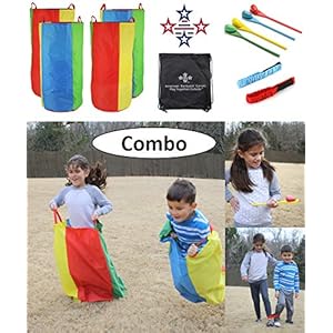 Backyard Games – 3 Fun Outdoor Relay Race Games for Kids and Adults; Potato Sack Race, Egg and Spoon Race, 3 Legged…