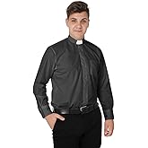 IvyRobes Mens Tab-Collar Long Sleeves Clergy Shirt Medium Grey (Necksize 15")