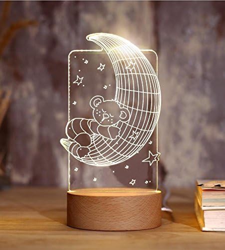 LUNYI 3D lamp, bedroom bed night light, creative three-dimensional dream warm night light, mini elk castle lights , moon (usb) + gift box
