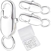 Beebeecraft 1 Box 20Pcs Lobster Claw Clasp with Jump Rings 925 Sterling Silver Plated Brass Necklace Clasps for DIY Jewelry Making (12x6mm)