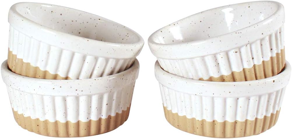 Set of 4 8oz Ramekins by CIROA | Natural Look Bowls for Baking, Souffle, Dips and Condiments