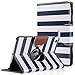 ULAK iPad Mini Case,iPad Mini 2 Case,iPad mini 3 Case, 360 Degree Rotating Synthetic Leather Stand Case Smart Cover for Apple iPad Mini 1/2/3 with Auto Sleep/Wake Function (White/Navy Blue Stripes)