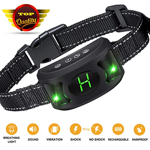 Bark Collar [2019 Upgrade Version] – Dog Bark Collar with Beep Vibration and Harmless Shock -No Bark collar for Small Medium Large Dog With Cool Breathing Light