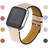 bayite Bands Compatible Fitbit Versa, Slim Genuine Leather Band Replacement Accessories Strap Versa Women Men (5.3