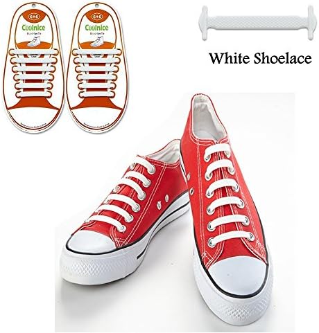 Dodjivi No Tie Shoe Laces Silicone Shoelaces Lock Bands for Kids Eco-Friendly Waterproof Top Fan Shoelaces Flat Elastic Athletic Running Shoelaces for Sneaker Boots Board Shoes Casual Shoes (White)