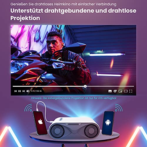 Beamer Full HD WiFi Bluetooth,6000 Lumen Mini Beamer Cube Unterstützung 1080P Full HD, Heimkino Beamer Projektor mit TV Stick/Type C/Android/iOS/HDMI/USB/SD/VGA