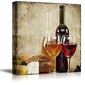 Square Rustic Style Wine in Glasses with Breads and Bottles