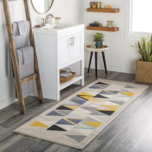 Livabliss Delaney Marietta Geometric Runner 80x220 cm – Scandi Boho Pattern for Hallway & Kitchen, Easy Care, Brown, Beige, Yellow & Blue