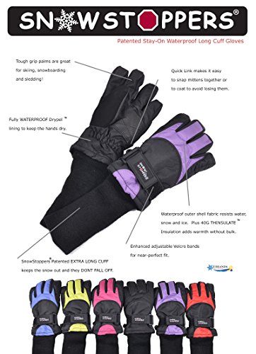 SnowStoppers Kid's Waterproof Ski & Snowboard Winter Gloves (Large Ages 10-14, Purple)