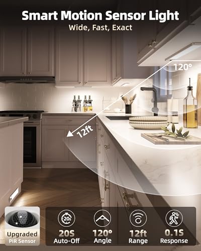 EZVALO 5-Pack Under Cabinet Lighting, 2400mAh Motion Sensor Light, Closet Lights Wireless, Dimmable, Timer, Magnetic, with Remote Control for Kitchen, Pantry, Stairs