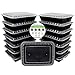 Freshware YH-8598 Reusable 15-Pack To-Go Bento Lunch Box Food Container with 3-Compartments and Lid - Microwave, Freezer, and Dishwasher Safe, 10x8 inch, 36 ounce