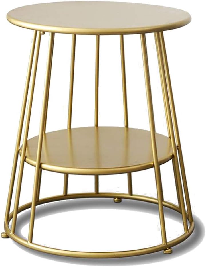 XWZJY Double Layer Metal Storage Table,Leisure Coffee Side Table,Bedroom Bedside Table for Living Room Balcony Home,58 x 53 cm(Gold)