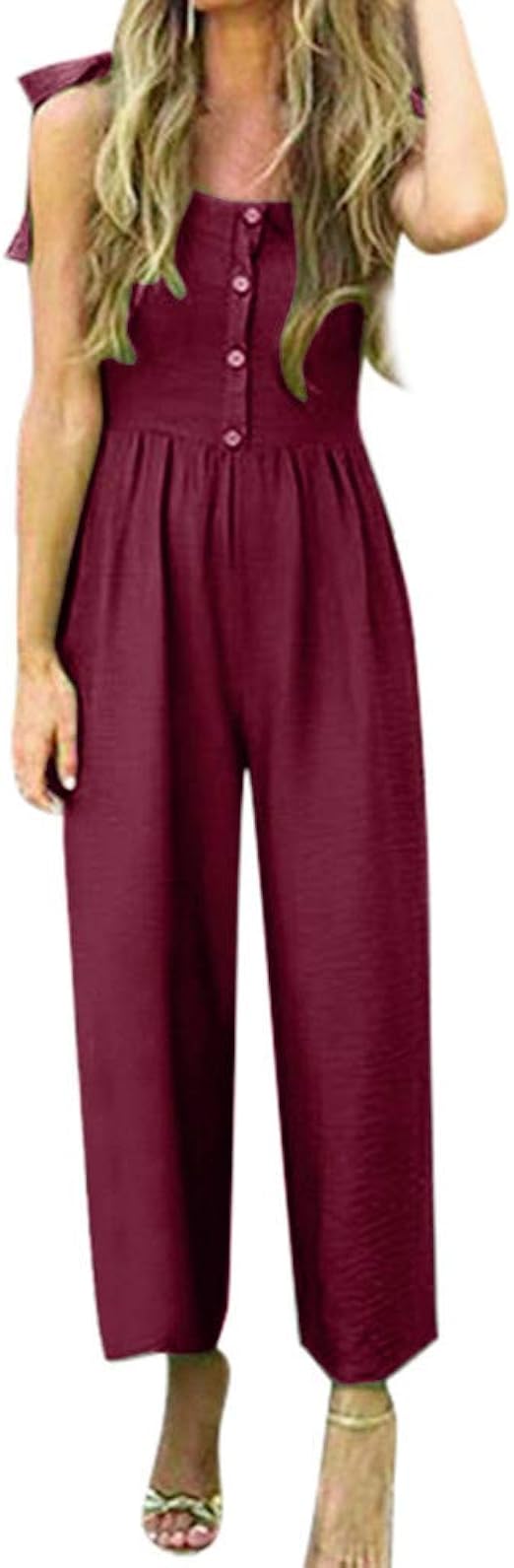 Shownicer Damen Jumpsuit Sommer - Ärmelloser Overall Mit V-Ausschnitt