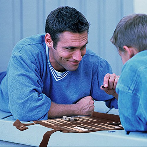 leather backgammon set travel board game (brown)