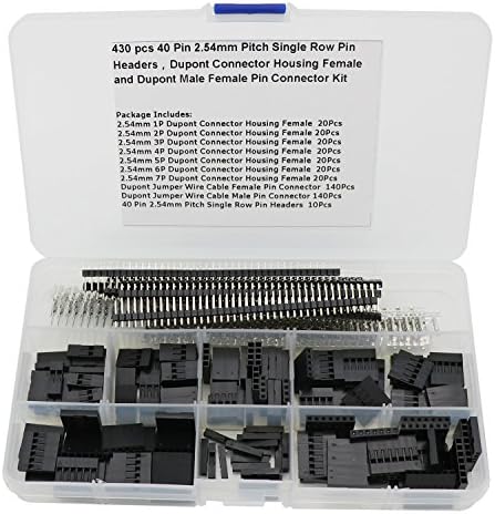 430 pcs 40 Pin 2.54mm Pitch Single Row Pin Headers，Dupont Connector Housing Female and Dupont Male Female Pin Connector Kit
